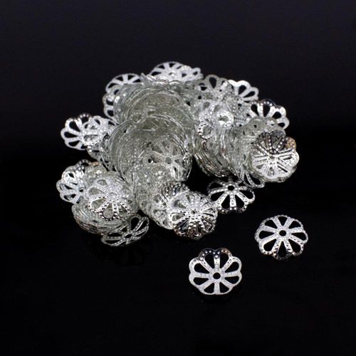 Iron Bead Cap 8mm 8 Petal Filigree 0.7mm Rhodium 100pcs for jewellery making
