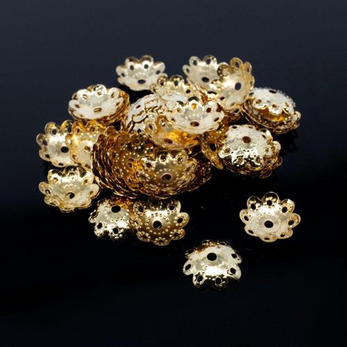 Iron Beadcap 11mm 8 Petal Champagne 100pcs for jewellery making