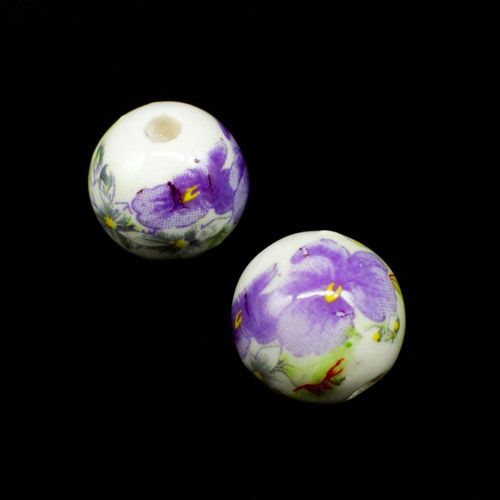 Porcelain Handmade 14mm Round Bead Lilac Flower for jewellery making