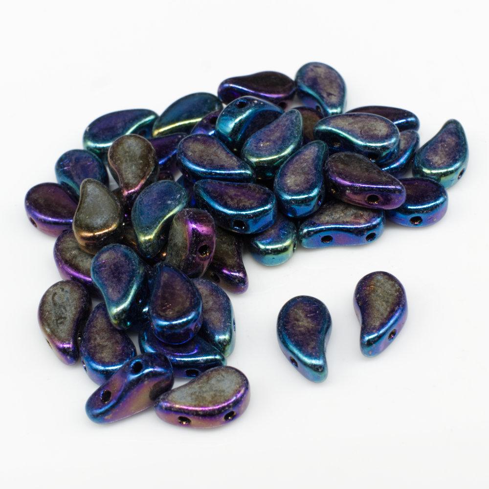 8x5mm 10g Czech glass Rulla beads jet blue iris — two-hole beads for jewelry making and bead weaving