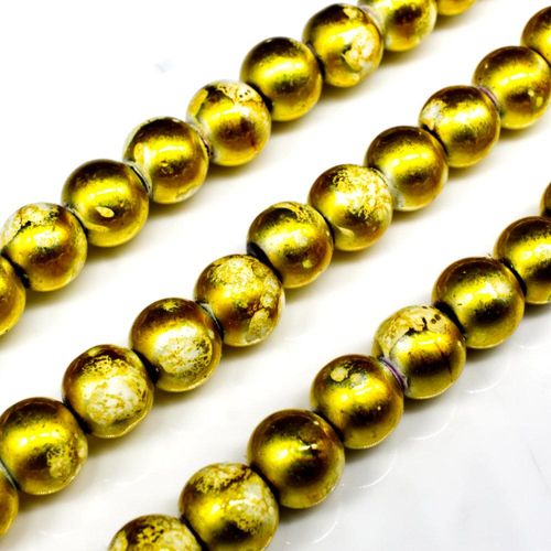Metallic Splatter 8mm Round Beads Golden Yellow for jewellery making