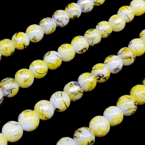Oriental Splash Round Glass Beads 6mm Yellow for jewellery making