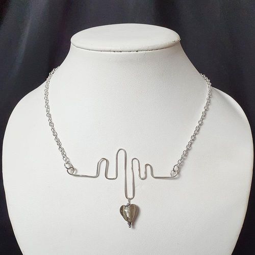 Heartbeat Necklace silver grey necklace making kit — DIY set with beads and instructions for creating handmade jewelry