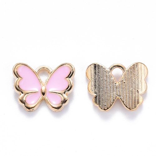 Enamel Gold Charm 13mm Butterfly Pink 2pc for jewellery making