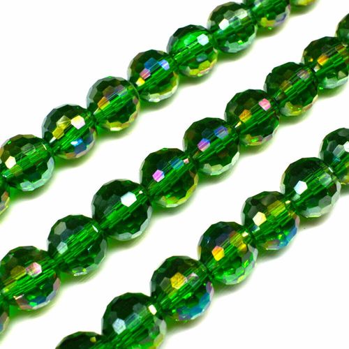 10mm crystal beads green ab, pack of 35 — AB finish, faceted for jewelry making and beadwork