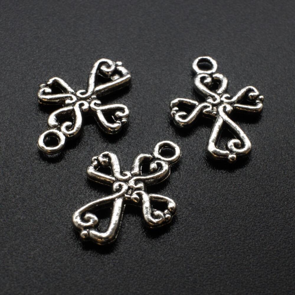 Antique Silver Metal Charm Heart Cross 19mm 10pcs for jewellery making