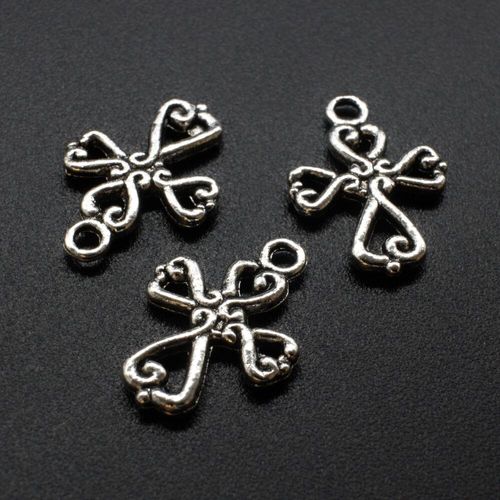 Antique Silver Metal Charm Heart Cross 19mm 10pcs for jewellery making