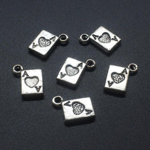 Antique Silver Metal Charm Card Ace Hearts 11mm 12pcs for jewellery making