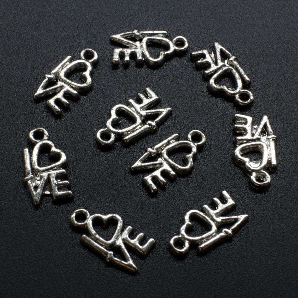 Antique Silver Metal Charm Love Letters 7mm 12pcs for jewellery making