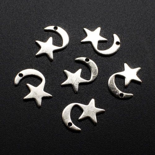 Iron Rhodium Charm Moon & Star 12mm 100pcs for jewellery making