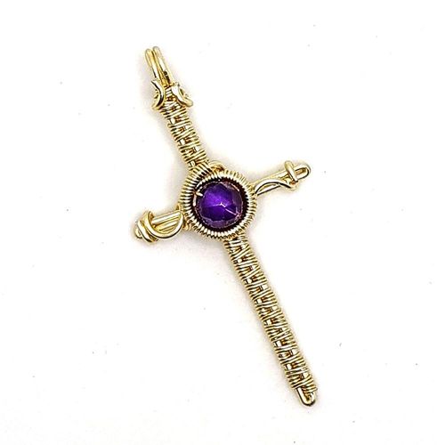 Cross Pendant amethyst jewelry making kit — DIY set with beads and instructions for creating handmade jewelry