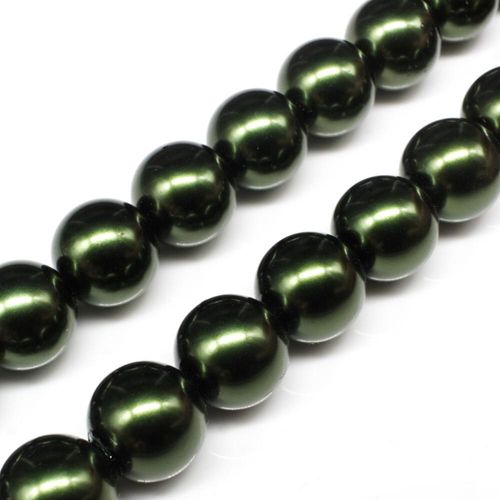 Glass Pearl Round Beads 14mm Forrest Green for jewellery making