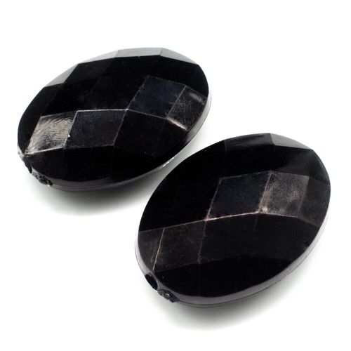 Acrylic Crystal Facet Flat Oval Beads 37mm 3pcs Black for jewellery making