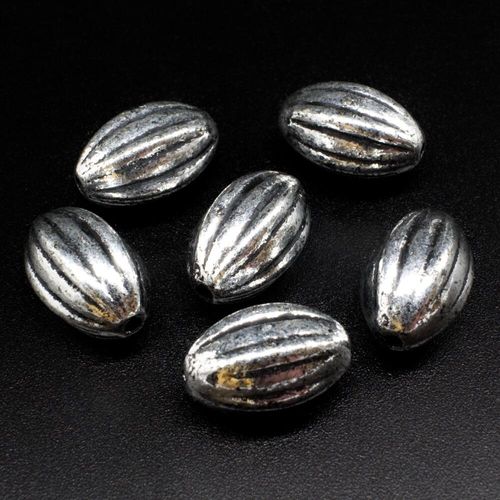 Acrylic Antique Silver Hexagonal Rice Beads 18mm 10pcs for jewellery making