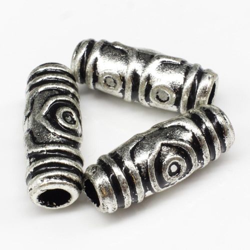 Acrylic Antique Silver Tube Beads 27mm 10pcs Pattern for jewellery making