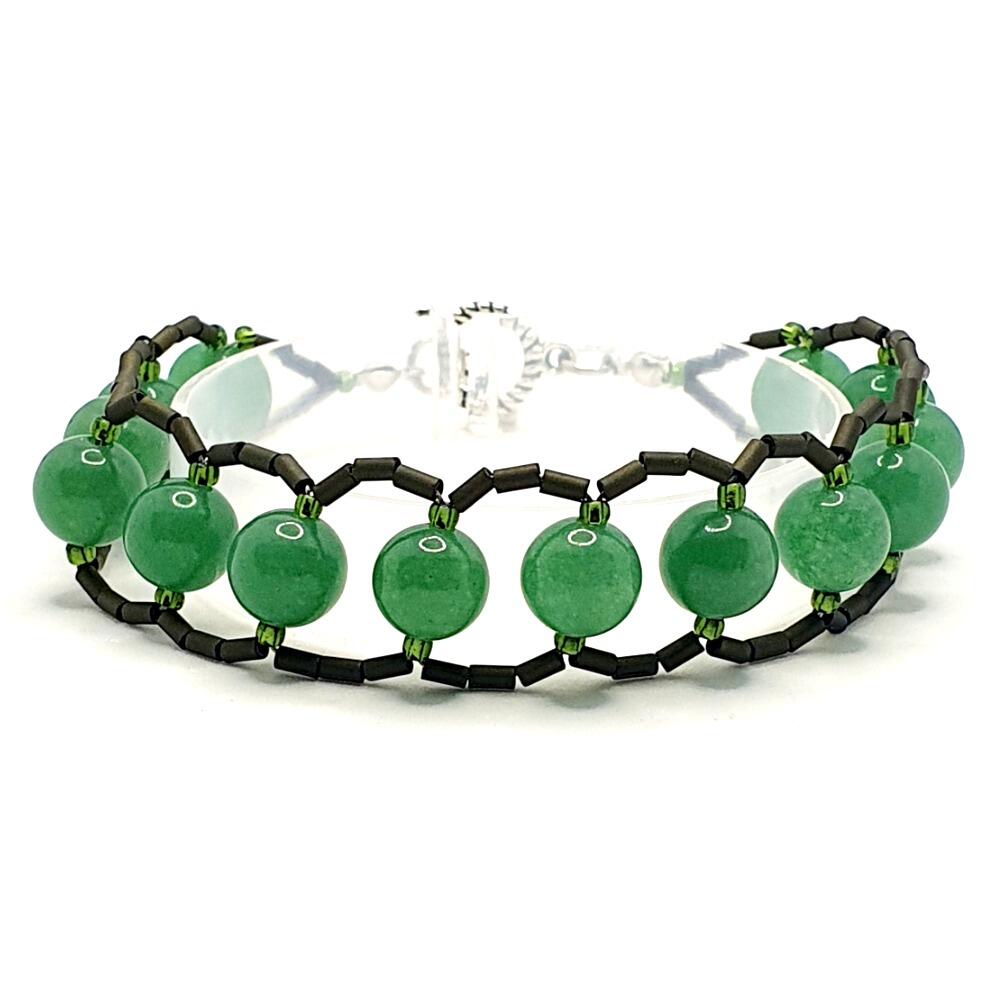 Teresa Gemstone Bugle Bracelets green aventurine bracelet making kit — DIY set with beads and instructions for creating handmade jewelry