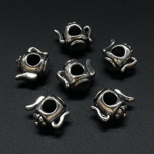 Ant. Silver Charm Bead Teapot 15mm Large Hole 1pc for jewellery making