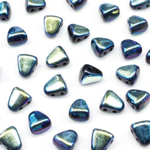 Czech glass Rulla beads bit czech glass beads 30pcs - jet black ab — two-hole beads for jewelry making and bead weaving