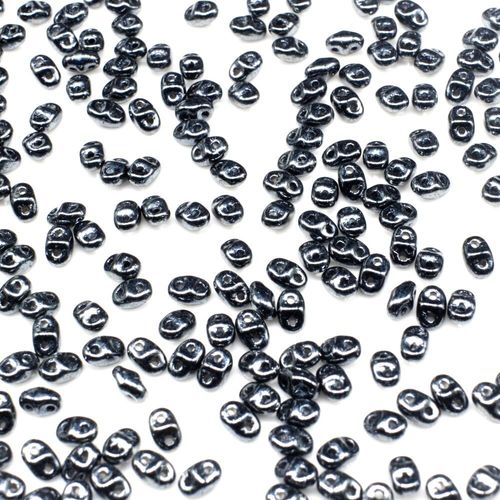 2x4mm 5g Czech glass Rulla beads hematite — two-hole beads for jewelry making and bead weaving