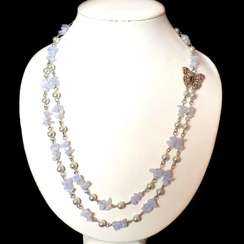 Belaine Butterfly Necklaces blue lace agate necklace making kit — DIY set with beads and instructions for creating handmade jewelry