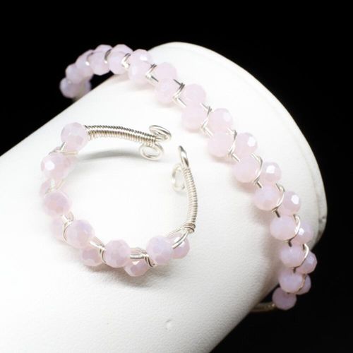 Delia Bangle & Ring baby pink ab jewelry making kit — DIY set with beads and instructions for creating handmade jewelry