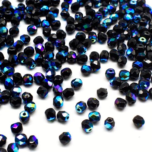 4mm Czech glass fire polished faceted beads jet black ab — pack of 100, high-quality faceted beads perfect for jewelry making and beadwor…