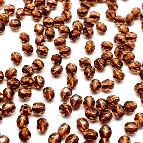 4mm Czech glass fire polished faceted beads copper lined smoky topaz — pack of 100, high-quality faceted beads perfect for jewelry making…