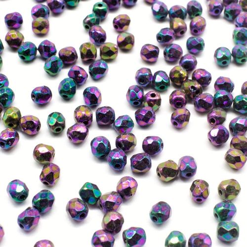 4mm Czech glass fire polished faceted beads iris purple — pack of 100, high-quality faceted beads perfect for jewelry making and beadwork…