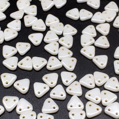 6mm Czech glass glass beads luster opaque white — pack of 7, high-quality two-hole beads ideal for jewelry making, bead weaving, and crafts