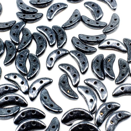 10mm Czech glass glass beads hematite — pack of 7, high-quality two-hole beads ideal for jewelry making, bead weaving, and crafts