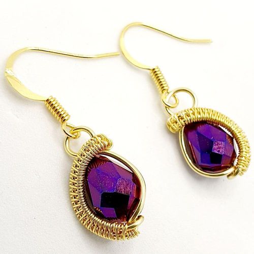 Linda Crystal Drop Earrings 1 Pair purple iris earring making kit — DIY set with beads and instructions for creating handmade jewelry