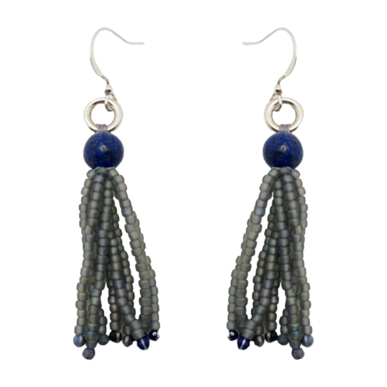 Ursula Gemstone Tassel Earrings lapis earring making kit — DIY set with beads and instructions for creating handmade jewelry