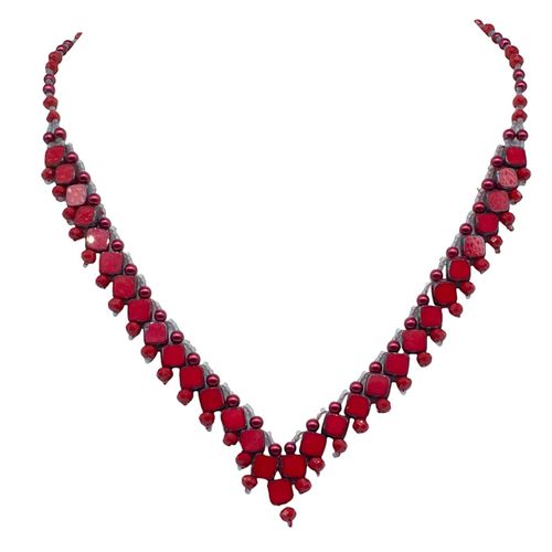 Tiffany Tile Necklace table cut red picasso necklace making kit — DIY set with beads and instructions for creating handmade jewelry