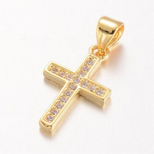 Pave Crystal Cross 17mm Gold Colour for jewellery making