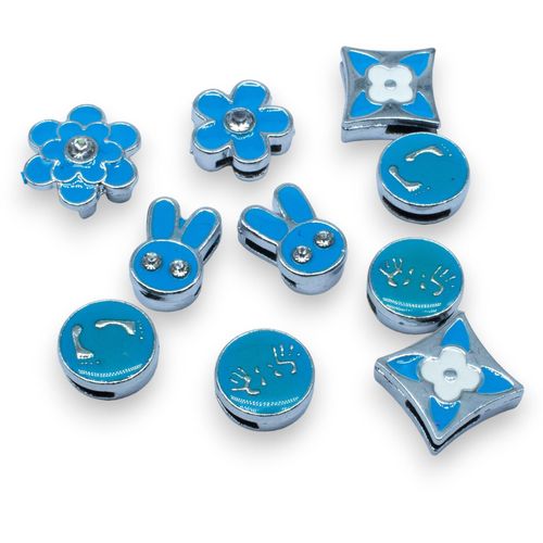Slider Bead Enamel Pack 10pcs Blue 11mm for jewellery making