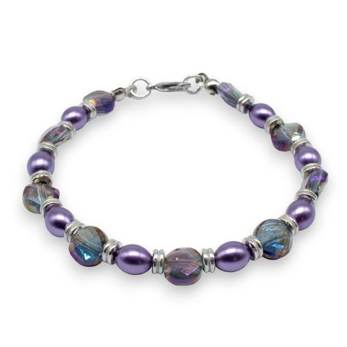Crystal Coin Bracelet Makes 5 half purple iris bracelet making kit — DIY set with beads and instructions for creating handmade jewelry