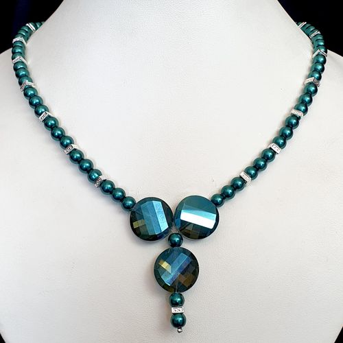 Sandra Coin Necklace & Earrings teal necklace making kit — DIY set with beads and instructions for creating handmade jewelry