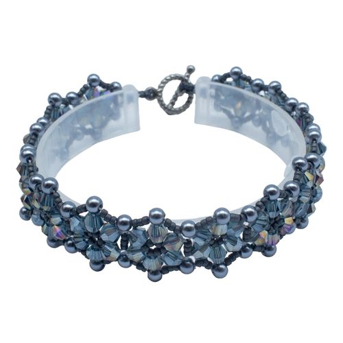 Crystal Flower Bracelet Makes 2 navy bracelet making kit — DIY set with beads and instructions for creating handmade jewelry