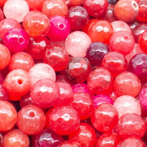 Dyed Jade 8mm Facet Round Beads Mix 45pc Cherry Red pack of 8 for jewellery making