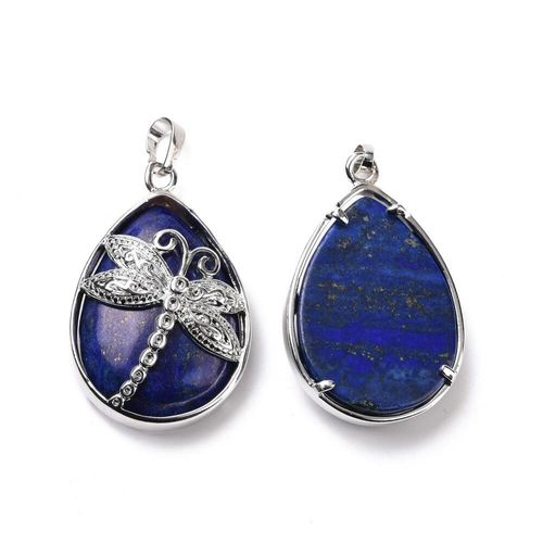 Dragonfly Pendant with Dyed Lapis Gemstone 40mm for jewellery making