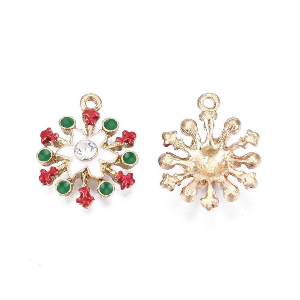 Enamel Christmas Gold Charm Snowflake Swirl with CZ 1pc 21 x 170mm for jewellery making