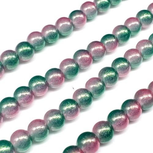 Glass Jade Glitter Beads 6mm Round Pale Green Pink for jewellery making