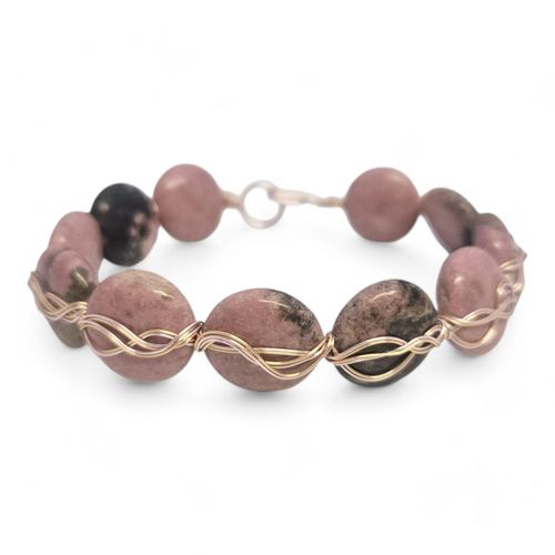 Gemstone Wire Swirl Bracelet rhodochrosite bracelet making kit — DIY set with beads and instructions for creating handmade jewelry