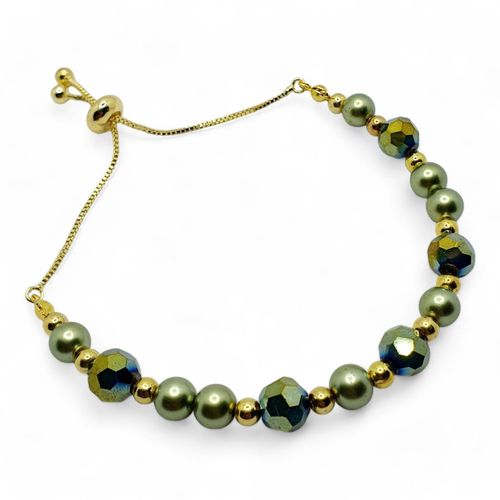 Noeleen Slider Bracelets Makes 6 green iris bracelet making kit — DIY set with beads and instructions for creating handmade jewelry