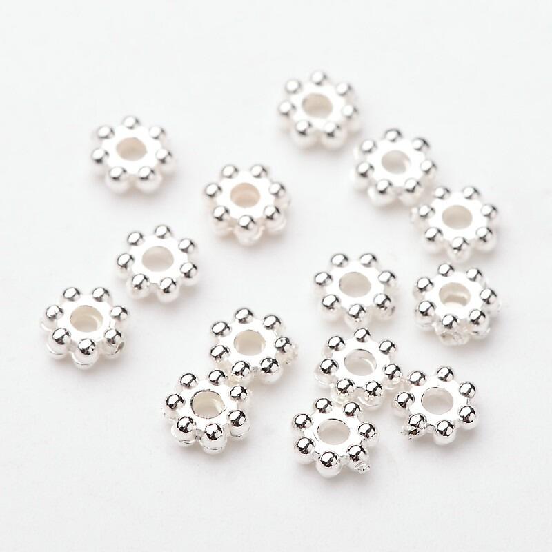 Acrylic Spacer Flower Beads 4mm 200pcs Silver for jewellery making