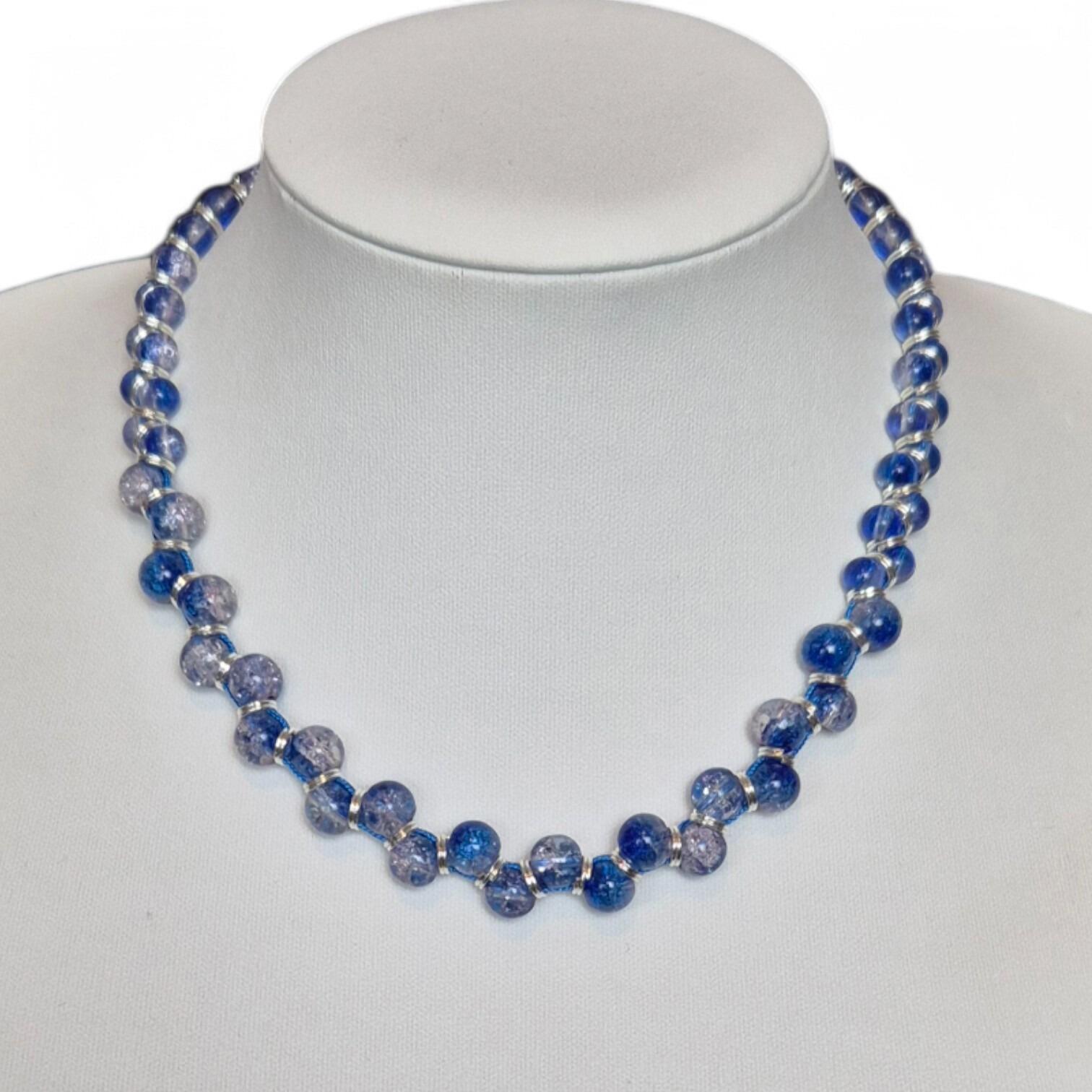 Crackle Trellis Necklace Makes 2 blue necklace making kit — DIY set with beads and instructions for creating handmade jewelry
