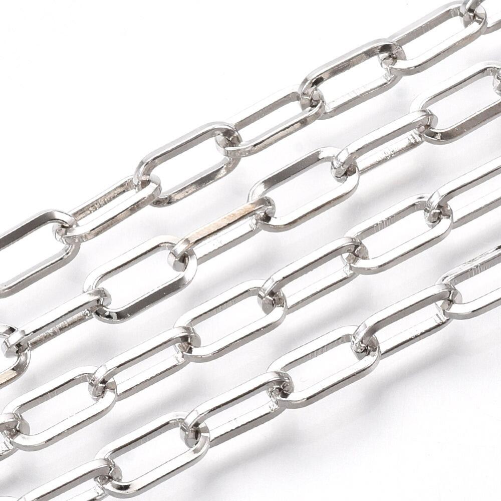 Chain Rhodium Plated Oval 10x5mm 1 Metre for jewellery making
