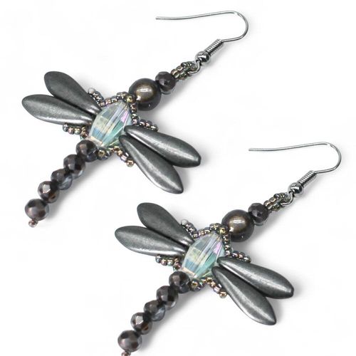 Crystal Dragonfly Earrings Kit grey earring making kit — DIY set with beads and instructions for creating handmade jewelry