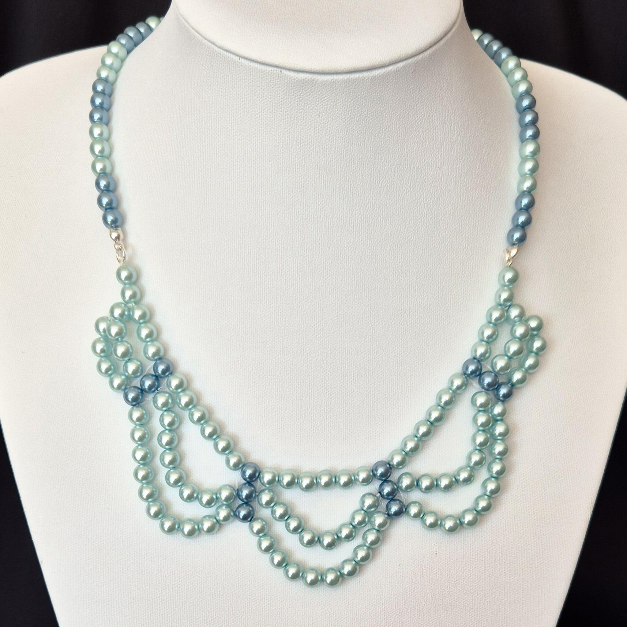Honor Glass Pearl Necklace steel & powder blue necklace making kit — DIY set with beads and instructions for creating handmade jewelry
