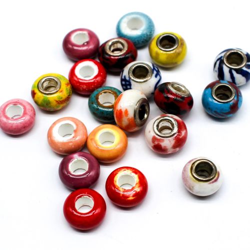 Large Hole Ceramic Bead Mixed 10pcs 15 x 10mm for jewellery making
